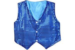 YiZYiF Enfant Garçon Gilet Veste à Paillettes Brillant Manteau sans Manche Chemise Vestons Costume Carnaval Performance Danse Hip-hop Moderne Mariage Cérémonie
