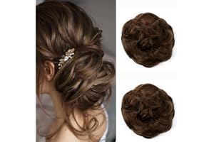 JJstar 2PCS Messy Bun Hair Piece Curly Fake Hair Buns Donut Tousled Updo High Heat Resistant Synthetic Fiber Hair Scrunchies Pieces for Women Girls Ponytail Extension(Light Brown)