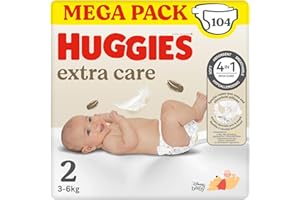 Huggies Extra Care Bebe, Pannolini Taglia 2 (3-6Kg), Ultra assorbente, Design Disney, Pacco Mega, 104 Pz