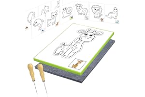 Lifuncren 2 Pièces Kit de Poinçonnage Enfant, 20X15 cm Poinçons Kit de Aiguille et Tapis de Piquage, Tapis de Poinconnage, Feutrage à l'aiguille pour maternelle pour DIY (2 Couleurs - Thème animalier)