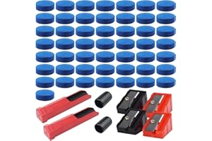 DALAETUS 58 Pcs Cue Tips Set, 50 Pool Queue Tips (10mm) with 2 Pool Cue Tip Sander & 4 Cue Tip Trimmer & 2 Rubber Snooker Cue Tip, Leather Cue Tips Set for Pool Cues and Snooker