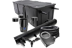 SunSun Kit complet: CBF-350C Filtre de bassin jusqu'à 90000 L, NEO10000 pompe de filtration 10000l/h 80W, CUV-272 lampe uv 72W, 25m Tuyau 25 mm, CSP-250 Écumeur 2500l/h 45W, Y-distributeur