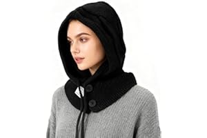 AYPOW Mujer Invierno Gorro de Punto y Bufanda con Capucha,2 en 1 Térmicos Prueba de Viento Ajustable Pasamontañas,Moda Ocio Pullover Calentador de Cuello para Deportes al Aire Libre Diario Correr