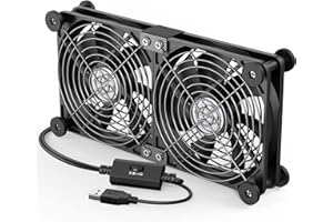 ELUTENG Wentylator USB 2 w 1, 120 mm, 3 regulowane prędkości, dwurzędowy, mały, USB 5 V, cichy, elektroniczny, z 8 nóżkami amortyzującymi, do szafki, routera, PS5, laptopa, telewizora