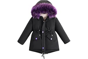 Happy Cherry - Kids Toddler Girl Hooded Jackets Fleece Lined Coats Winter Padded Jackets Puffer Coat Long Sleeve Zip Up Solid Outwear Thick Thermal Overcoat for Children 1-14 Years