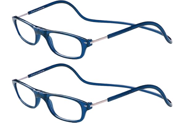 TBOC Pack: Gafas de Lectura Presbicia Vista Cansada – (Dos Unidades) Graduadas +2.00 Dioptrías Montura Azul Hombre Mujer Plegables Lentes Aumento Leer Ver Cerca Cuello Imán