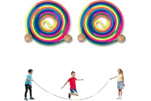 RUACDIQ Pack of 2 Children's Skipping Ropes, 5 m Long Colourful Skipping Rope with Wooden Handle for Multiplayer Children Adults, School, Outdoor Activities, Fitness, Adjustable Size