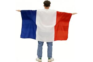 AURALIN Frankrikes flaggkap - 150 x 90 cm - Högkvalitativt - Bärbart - För världsmästerskapet 2026 - Les Bleus - Publiklook - Fotboll - Stadion och fest - Fanartikel i polyester