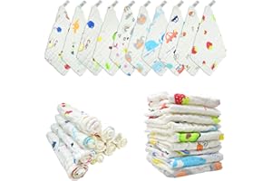 FZSECRIU Lot de 10 gants de toilette en mousseline de coton bio doux pour bébé - Serviettes pour le visage de nouveau-né - Multi-usages - Pour filles et garçons