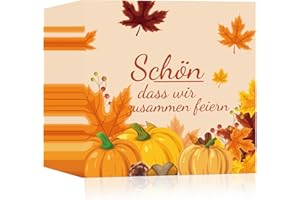 HFBOBP 40 Stück Herbst Servietten 33x33cm Spruch Schön, dass Du da bist! Cocktail Servietten Herbst Tischdeko mit Herbstblätter Kürbis Auch für Decoupage und Serviettentechnik