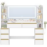 HEXCELEN 149 cm Dressing Table, with LED Light, Large Mirror, White-Gold | Makeup Dressing Table, Makeup Table with Practical