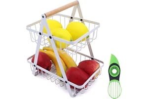 Seahelms 2-poziomowy kosz na owoce z drutu z awokado, stojak na owoce kuchenne, stojak na chleb stojak na warzywa na owoce, warzywa, dom, uchwyt kuchenny (biały)