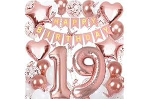 NELOTAOR 19th Birthday Decorations for Girls, Rose Gold 40 Inch Number 19 Foil Birthday Balloons with Happy Birthday Banner and Butterfly Stickers