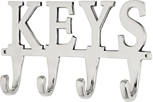 Chattels Large KEY Holder Rack 4 Hooks inch KEYS inch Metal Hook Hanger Chrome colour Upper Case Letters,25 x 14 x 4 cm approx