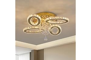 ‎VETRULUS VETRULUS Moderne LED Kristall-Deckenleuchte, 4 Ovale, Gold, Flachmontage, mit 3 Farbtemperaturen – Deckenlampe für Schlafzimmer, Küche, Esszimmer, Wohnzimmer
