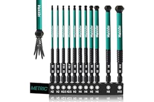 Hakkin 100 mm 11 Stück Kugelkopf Sechskant Schraubendreher Ball End Hex Bit Set Lang 1/4" S2 Magnetischen Schraubenzieher Hex Innensechskant Satz für Akkuschrauber H2/H2,5/H3/H4x2/H5/H6/H8/H10