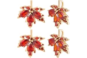 Beebeecraft 1 Caja de 8 Abalorios de Hoja de Arce Chapados En Oro de 18 Quilates con Circonita Cúbica Roja para Collar de Acción de Gracias Pulsera Fabricación de Joyas