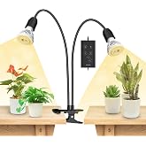 SANSI Plant Growing Lamp 20W Full Spectrum, Black, With Timer | 300W eq., 2 Heads, for Indoor Plants, 4/8/12H Timer, Free Rep
