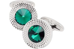 Jonwo Round Crystal Silver Cufflinks for Men With Gift Box Green/Blue/Colorful Crystals Men's Cuff Link Set for Wedding Shirt Party Business Birthday Anniversary Dress