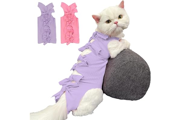KASESSS Body pour Chat Post-Opératoire - Combinaison de Récupération Chirurgicale, Alternative au Collier Cone E, Anti-Léchage en Rose et Violet