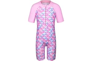 HUAANIUE Filles Enfants Maillot de Bain 1 Pièce Anti-UV UPF 50+ Enfants Filles Costume de Bain zippé 2-12 Ans