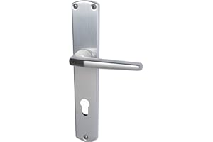 Alpertec 40401010PO Aluminium Phil-LS Langschildgarnitur für Wohnungseingangstüren in Silber eloxiert PZ 72 MM Drückergarnitur Türdrücker Türbeschläge Neu, edelstahlfarben, für Badezimmertüren
