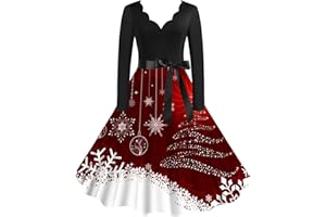 NaLatia Robe Noël Femme Chic Robe Moche Impression Noël Robe Robe De Noël Femme Grande Taille Robe Noel Femme Chic et Elegante Robe De Mère Noël Cocktail Costume Sapin De Noël