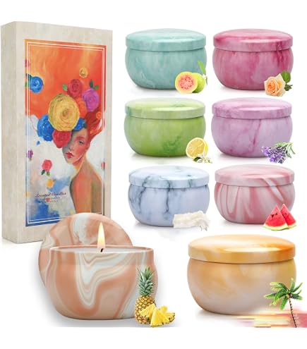Coffret De 8 Bougies Parfumées En Cire De Soja - Nuages Colorés - 70 G Chacune (~15-20h De Combustion) - Huiles Essentielles - Idéal Cadeau