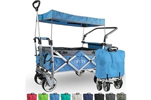 ‎IMLEX IMLEX Folding Handcart with Roof IM-4268 Blue | High Stability, 1 x 3-Point Belt System | Folding Handcart with Push Handle Ideal for 2 Children