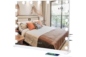 Teousev Hollywood Mirror 80x60, Large Vanity Mirror with Lights for Makeup, Hollywood Mirror Dimmable Lights with 3 Lighting Modes, Touch Screen, Tabletop and Wall Mounted - 17LED, White