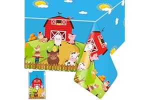 DOMGOGE Farm Animals Table Cloth Cow Farmhouse Plastic Table Cover Barnyard Theme Tablecloth Rectangular Tablecloths Disposable Wipe Clean Waterproof Table Cloths for Kids Birthday Party Supplies, 1pc
