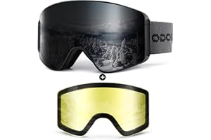 Odoland Kit di Maschera da sci con Lente Rimovibile, Lenti Intercambiabili Magnetico Senza Cornice, Occhiali da Sci Anti-nebbia con Protezione UV400, per Uomini e Donne, Compatibile con Casco