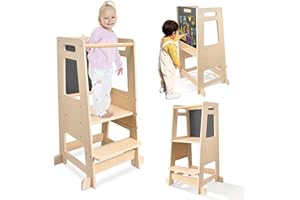 Helangel Torre montessoriana bambini,torre di Apprendimento3 in 1,Regolabile in altezza Learning Tower di età superiore18 mesi bambini per Montessori Learning Cucina in legno naturale(colore legno)