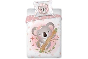 Arle-Living 3 TLG. Kinder Baby Bettwäsche Set - Koala Bär - 100x135 cm + 40x60 cm + 1 Spannbettlaken in weiß 70x140 cm - 100% Baumwolle