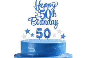 mciskin Royal Blue 50th Birthday Candles Cake Toppers Set,50th Birthday Decorations for Men,Sapphire Number 50 Candle for Cake,Royal Blue and Silver Star Cake Toppers for Men Women Birthday Party