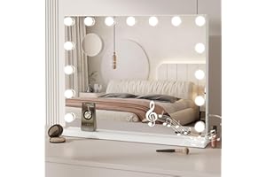 Dripex Miroir de Maquillage Lumineux 15 Ampoules LED avec Bluetooth Miroir Coiffeuse Lumineux Holleywood Contrôle Tactile Luminosité Réglable 58 x 45 cm - Blanc