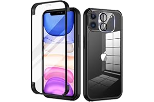seacosmo für iPhone 11 Hülle mit eingebautem Panzerglas Displayschutz und Kamera Schutzfolie [9H HD], 360 Grad Case Ganzkörper Stoßfeste Handyhülle iPhone 11 - Schwarz
