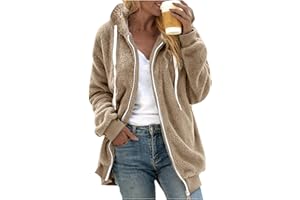 Angxiwan Fleece Jacket Women's Winter Jacket Teddy Jacket Hoodie Winter Teddy Fleece Jacket Warm Autumn Winter Coat with Hood Zip Fur Coat Plush Jacket with Pockets Cuddly Jacket