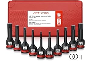 GETLITOOL Set 10PZ 1/2 Inch Bussola a Brugola XZN M5-M18 in Acciaio S2, Corredo di Bussole a Impatto Lungo 78mm per Scanalatura Tripla Quadrata, 10x Bussole Dodecagonali per Avviatore con Valigetta