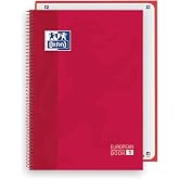 Oxford Classic, A4+ Notebook, Europeanbook 1, Extra Hard Cover, Spiral, 5 x 5 Squares, 80 Sheets, Red