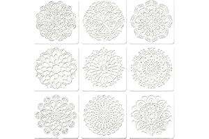 SGERUFZ 9 Stück Mandala Schablonen, Wand Schablonen Zeichnen Set für DIY Möbel Boden Dekor, Scrapbooking, Wände, Fliesen, Holz, Stein (Klein, 15 x 15 cm) (Weiß)