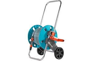 Gardena Kit dévidoir CleverRoll S : dévidoir avec tuyau Classic de 20 m et lance d'arrosage, arrêt anti-goutte, côté de manivelle sélectionnable librement (18502-20)