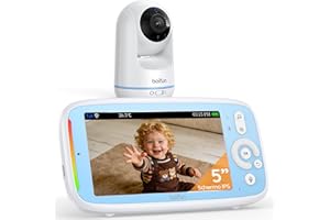 Boifun Baby Monitor con Telecamera Rotante 360° HD, Schermo IPS 5”, Audio Bidirezionale, Rilevamento Temperatura, Batteria 3050mAh, Zoom 3X, Visione Notturna,Modalità VOX, Ninne Nanne per Neonati