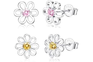 ORAZIO Orecchini Piccoli a Margherita in Argento 925 per Donna, Cubic Zirconia Orecchini Anallergici a Fiore Orecchini a Girasole Gioielli di Moda per Bambina