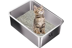 Suhaco Stainless Steel Cat Litter Tray 45 x 35 x 15cm High Sided Litter Box Kitten Litter Trays for Rabbits & Small or Medium Cats Litter Boxes