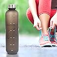 Tycom Drinking Water Bottle With Time Marker - 1L Leak-Proof, BPA Free, Motivational Reusable 32oz Water Bottles With Times To Drink - Ideal For Fitness, Sports, Travel, Gym, & Outdoor (Black)