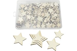 FRUHLING 200 Estrellas de Madera Pequeñas - Decorativas para Navidad, Mesa y Boda - 20, 25, 30 mm