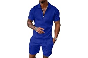 Hoefirm Men's Tracksuit Polo Short Sleeve Suit Set Zip Joggers Gym Top Casual Running Sport Sweat Activewear 2 Piece Suit Pants