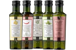 Coffret 5x100 ml Huiles d’Olive Extra Vierge Aromatisées | Piment, Basilic, Citron, Affiorato et Herbes | Gourmet Italien • Pressées à Froid • Italie, Puglia • 13 di Ilaria