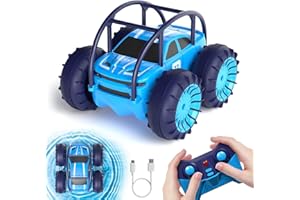 MaxTronic Chargement Direct Voiture Télécommandée avec LED Réglable, Amphibie RC Radiocommandée pour Enfant 4WD 360° Rotation, 2.4Ghz Tout Terrain Voiture Cars Fête Cadeau 3-12 Ans Garçon Fille
